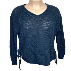 Large Organic Cotton Black Universal Thread Sweater V Neck 12 14 Side Ties